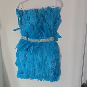 Fashion Nova Blue Feathered Formal Dress